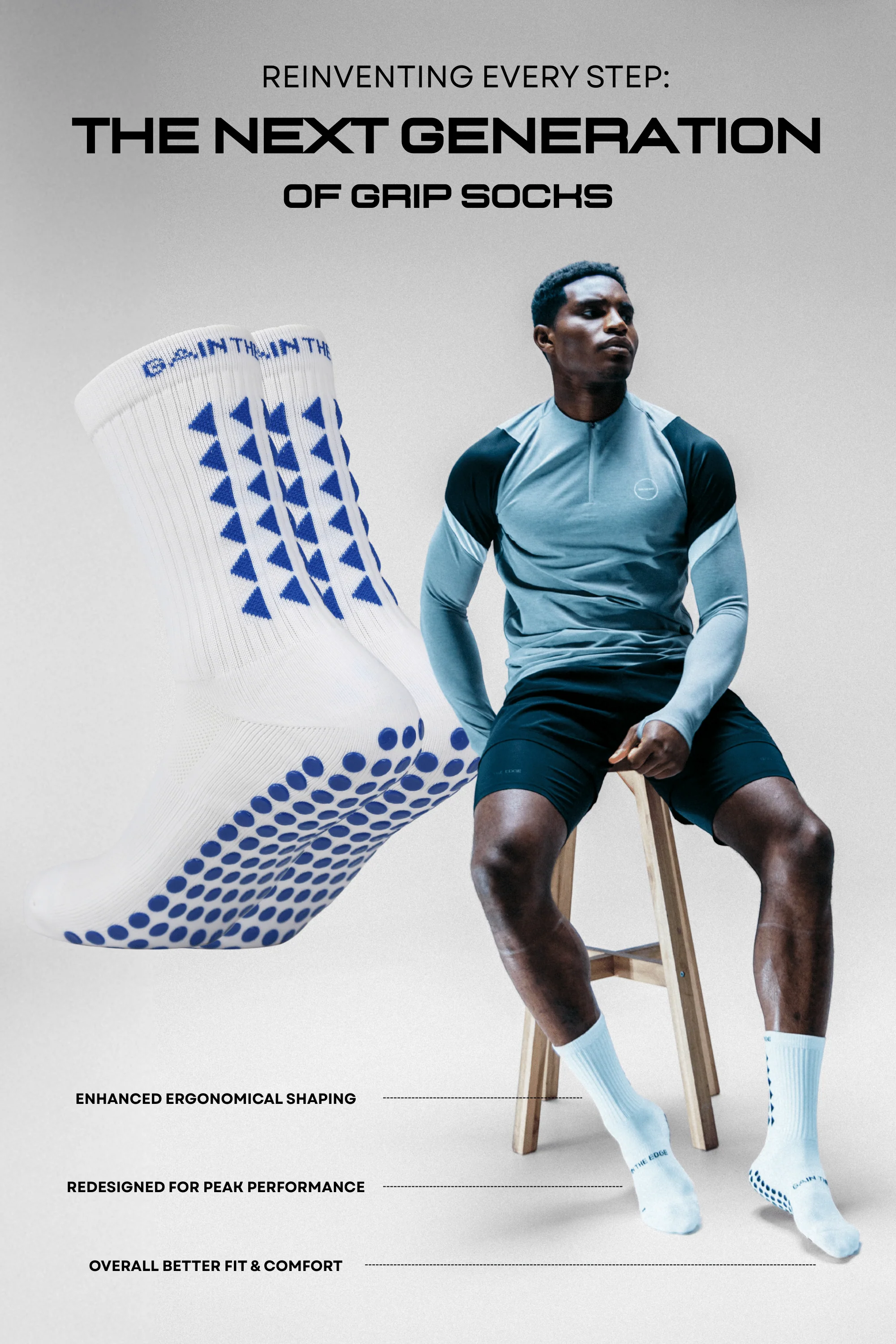 KIDS GRIP SOCKS 3.0 MidCalf Length - White & Blue - Little Stars - Image 3
